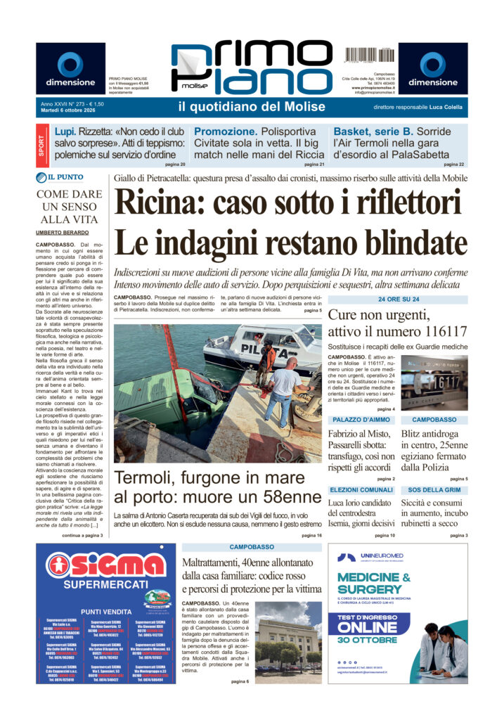 L’edizione completa di Primo Piano Molise del 6 ottobre