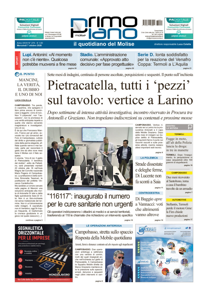 La prima pagina dell’edizione in edicola oggi