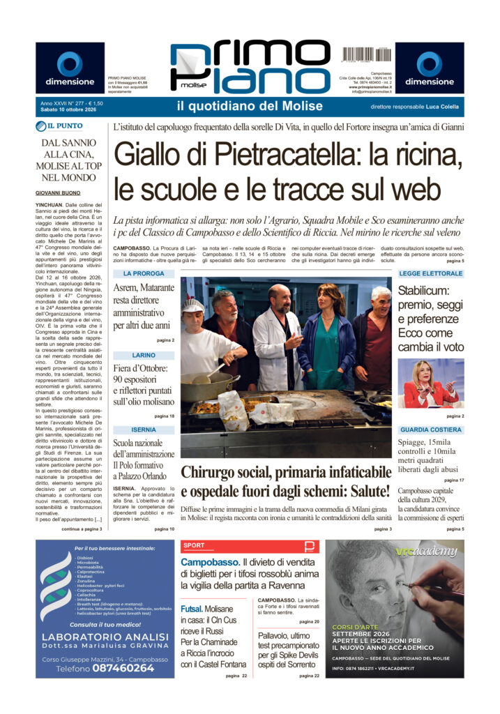 L’edizione completa di Primo Piano Molise del 10 ottobre