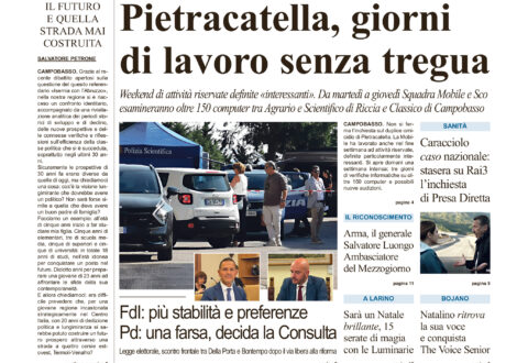 La prima pagina dell’edizione in edicola oggi