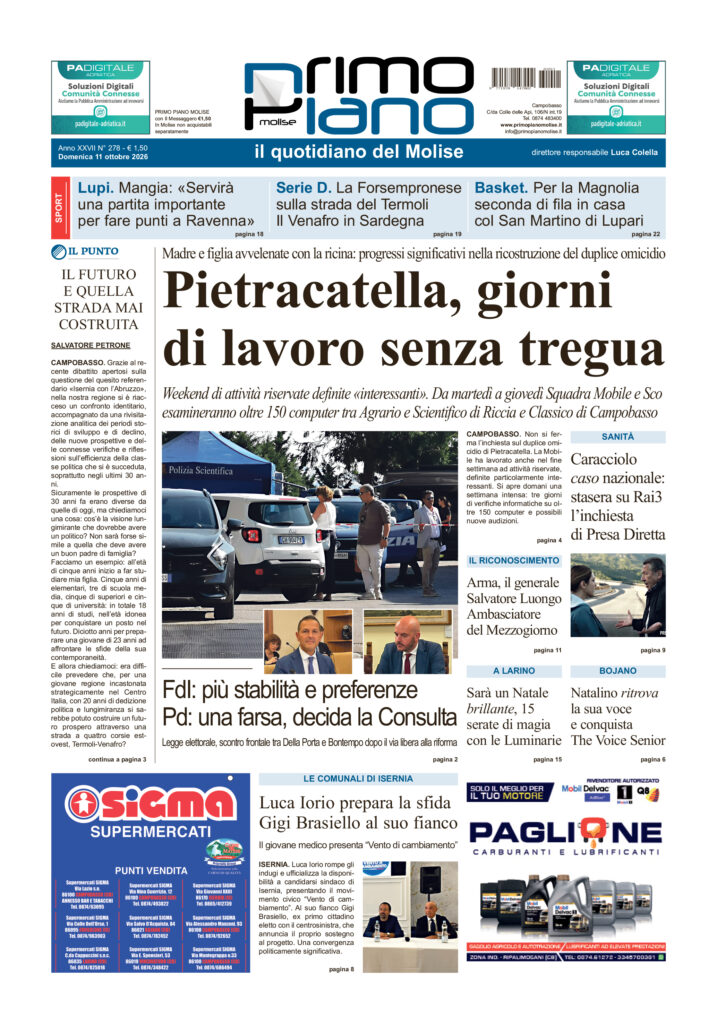 L’edizione completa di Primo Piano Molise dell’11 ottobre