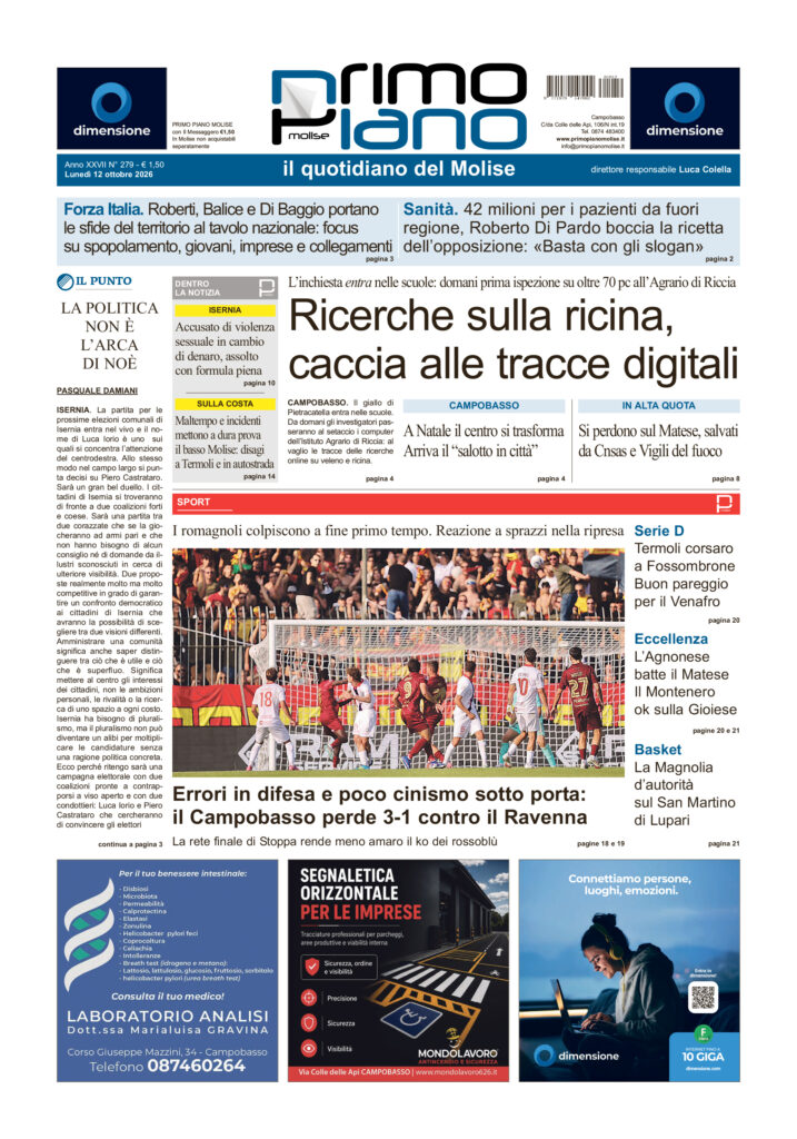 L’edizione completa di Primo Piano Molise del 12 ottobre