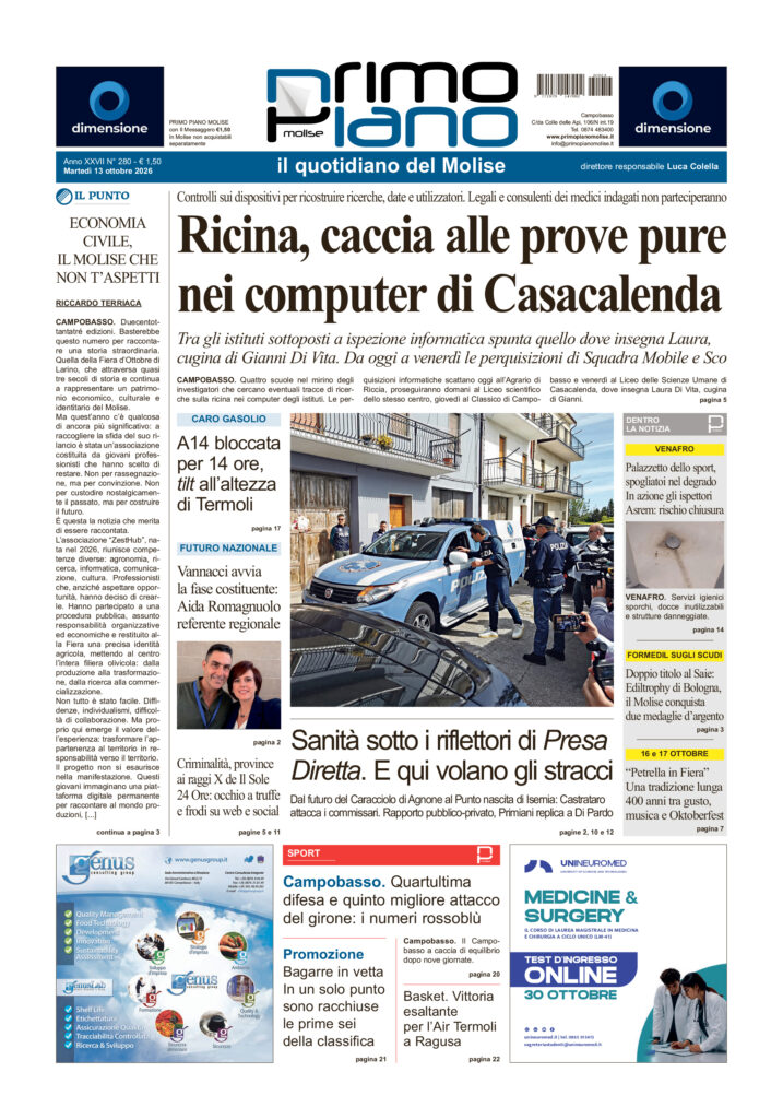 La prima pagina dell’edizione in edicola oggi