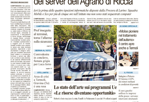 La prima pagina dell’edizione in edicola oggi