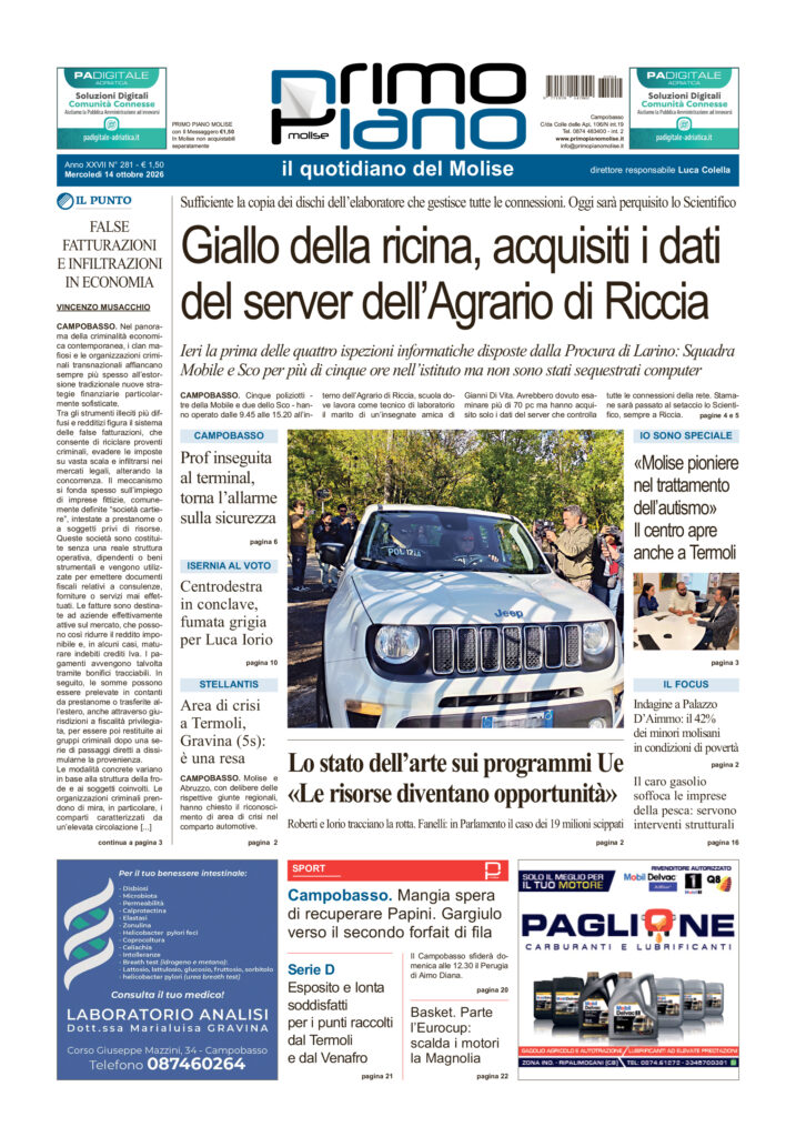 L’edizione completa di Primo Piano Molise del 14 ottobre