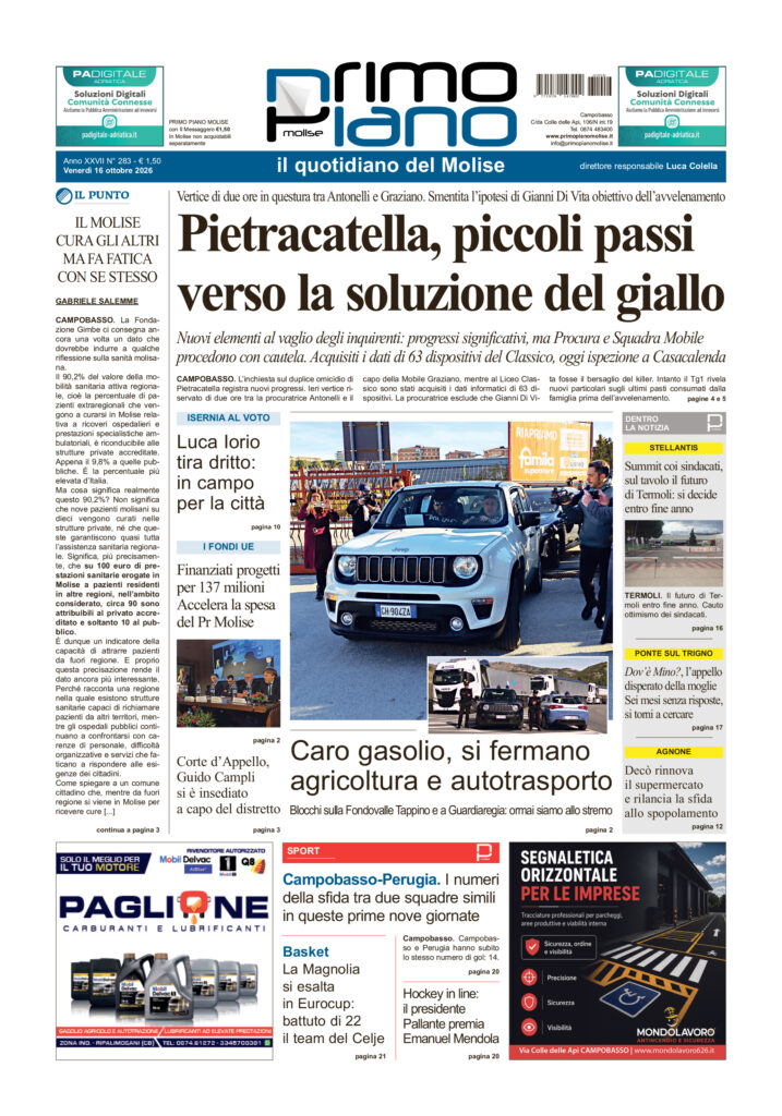 L’edizione completa di Primo Piano Molise del 16 ottobre