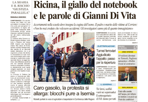 La prima pagina dell’edizione in edicola oggi