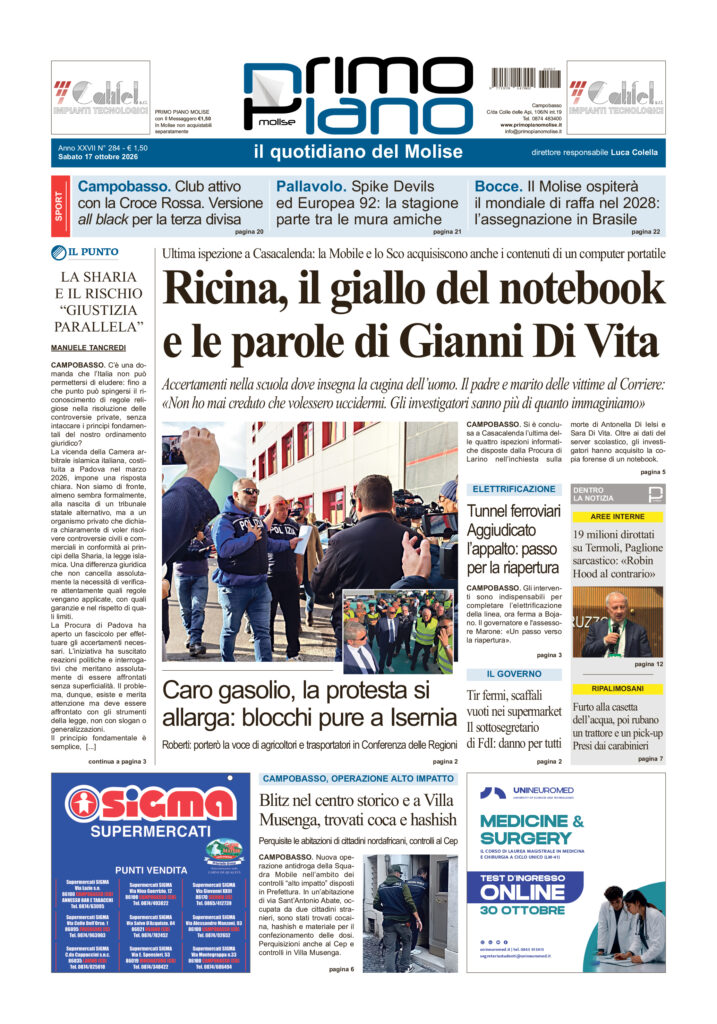 L’edizione completa di Primo Piano Molise del 17 ottobre