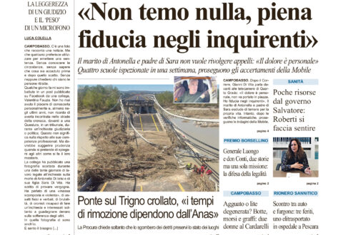 La prima pagina dell’edizione in edicola oggi