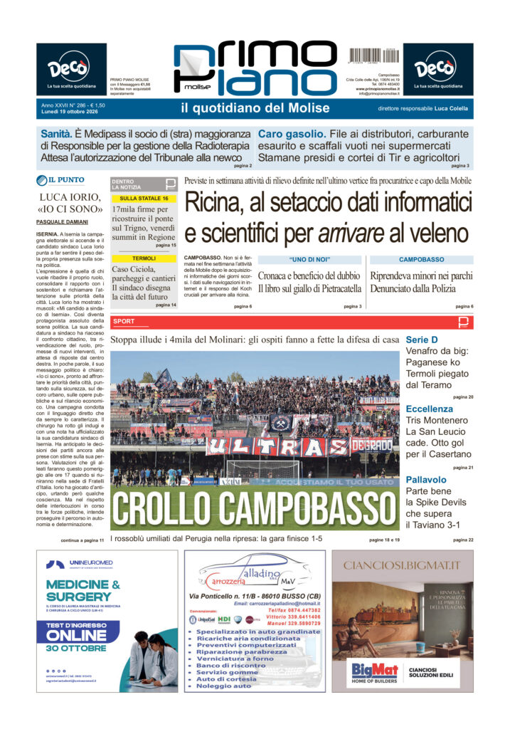 La prima pagina dell’edizione in edicola oggi