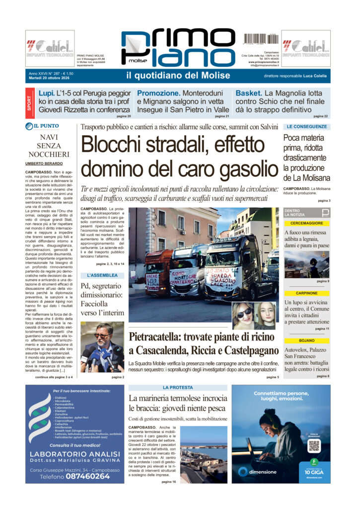 L’edizione completa di Primo Piano Molise del 20 ottobre