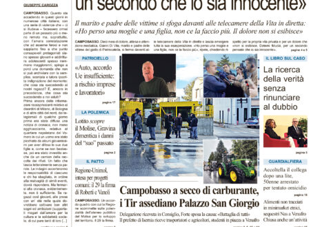La prima pagina dell’edizione in edicola oggi