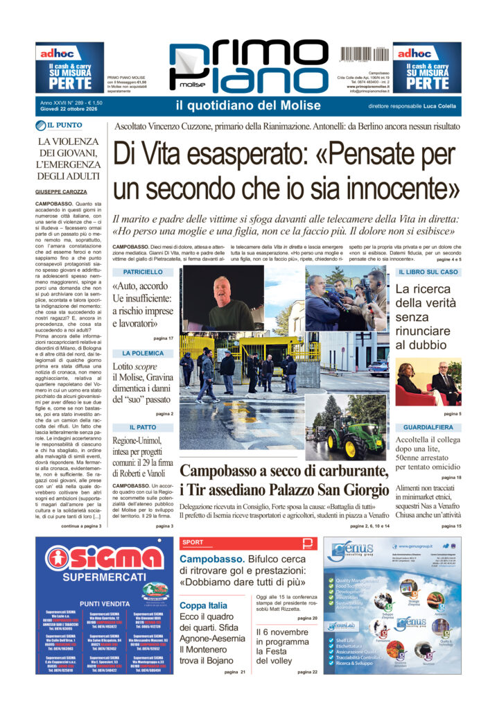 La prima pagina dell’edizione in edicola oggi