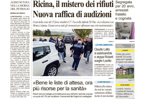 La prima pagina dell’edizione in edicola oggi
