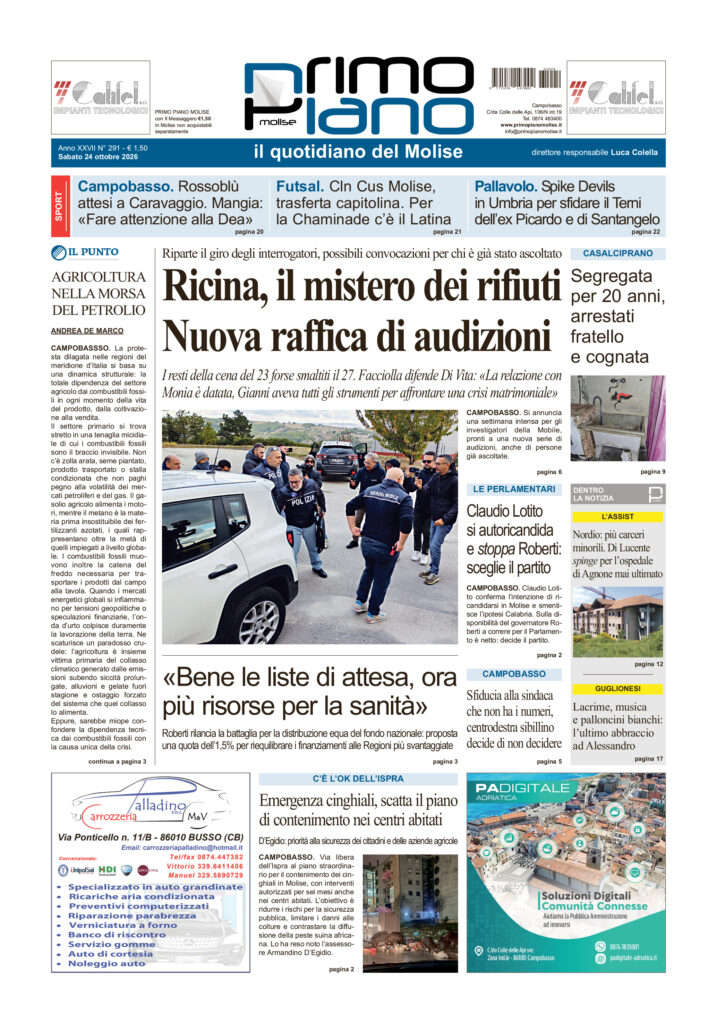 La prima pagina dell’edizione in edicola oggi
