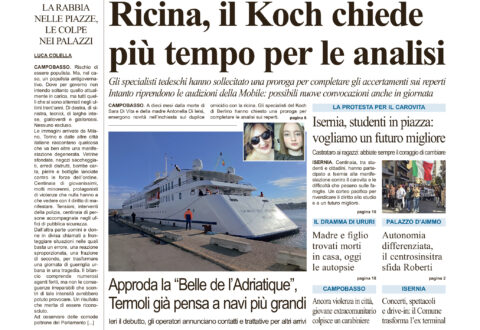 La prima pagina dell’edizione in edicola oggi
