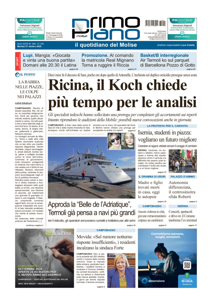 La prima pagina dell’edizione in edicola oggi