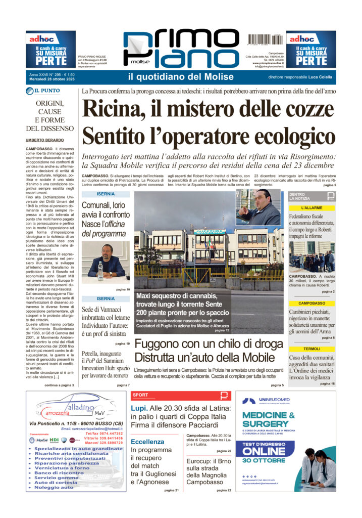 La prima pagina dell’edizione in edicola oggi