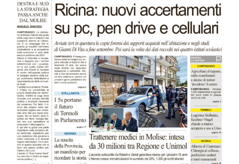La prima pagina dell’edizione in edicola oggi
