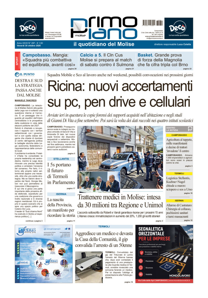 La prima pagina dell’edizione in edicola oggi